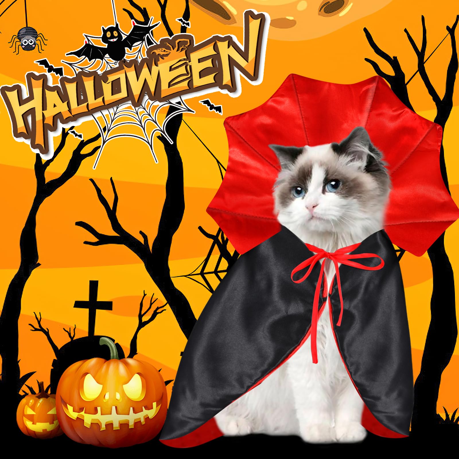 QKURT Cat Vampire Cloak-Pet Halloween Costumes, Dogs Cats Cape - Image 4