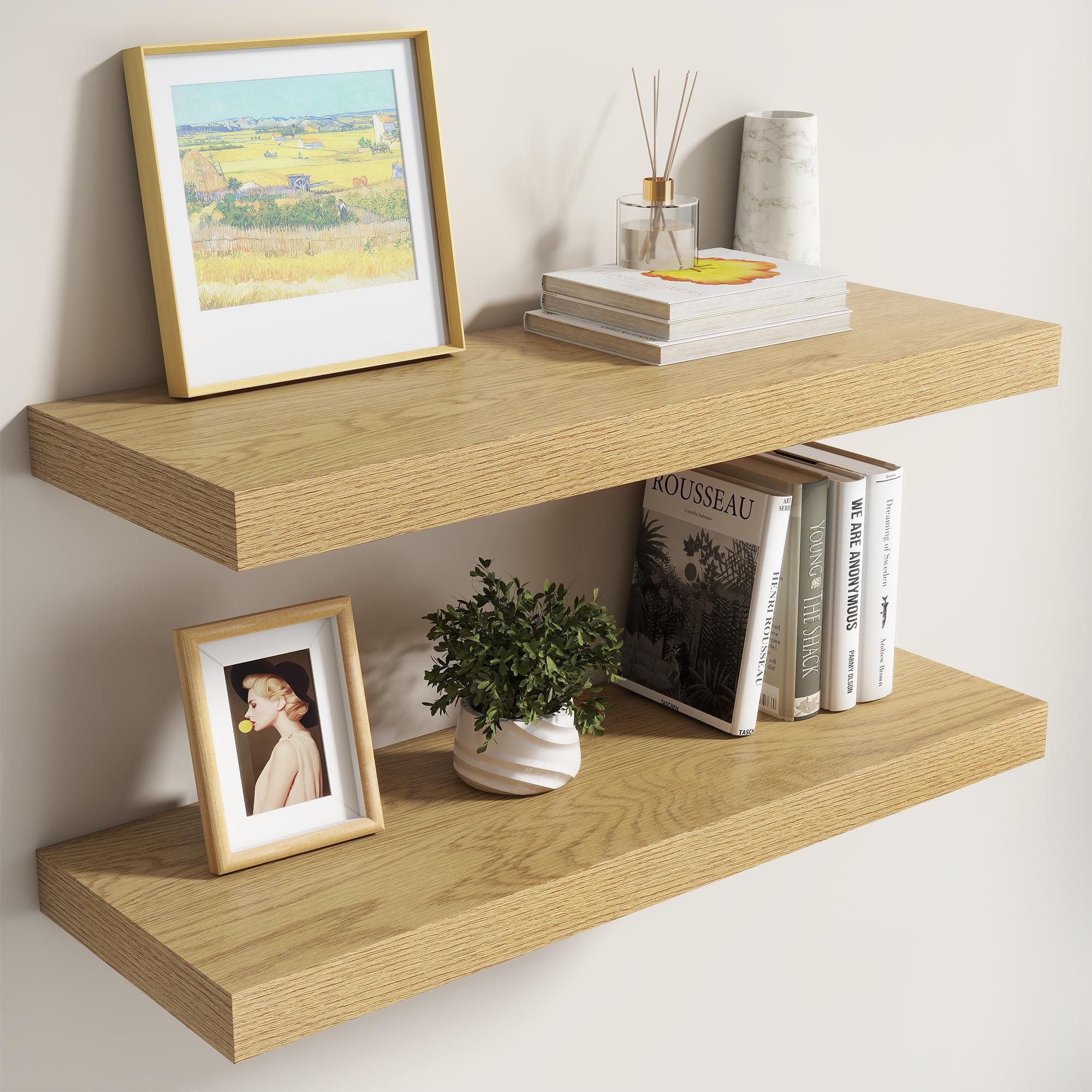 Dreamland 30 Inch Floating Shelves for Wall,8 Inch Deep Floating Shelves,30" W x 8" D Wall Shelves for Bedroom,Living Room, Kitchen,Bathroom,Oak Color,Set of 2