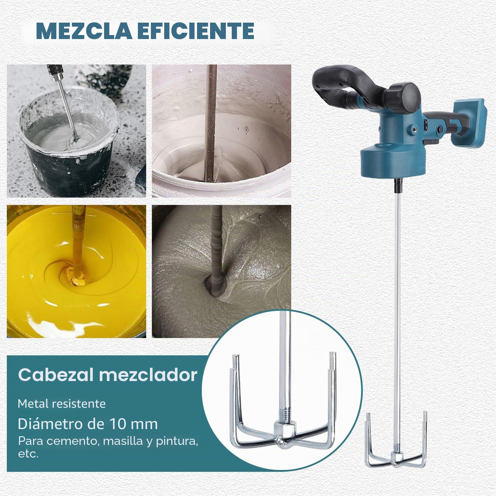 Máquina alisadora de pared de 1680 W compatible con batería de 18 V/20 V, paleta de cemento eléctrica inalámbrica con ajuste de 6 velocidades, función de mezcla, múltiples almohadillas, para