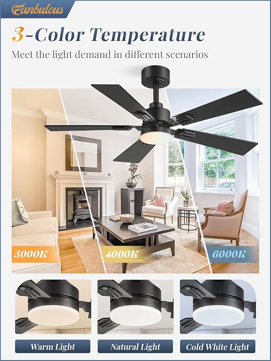 Fanbulous 2 Pack of 42 Ceiling Fans with Lights and Remote, Modern Low Profile Ceiling Fans with Dimmable 3CCT Quiet DC Motor, Reversible Celing Fan with 6-Speeds Timer for Bedroom(Black)