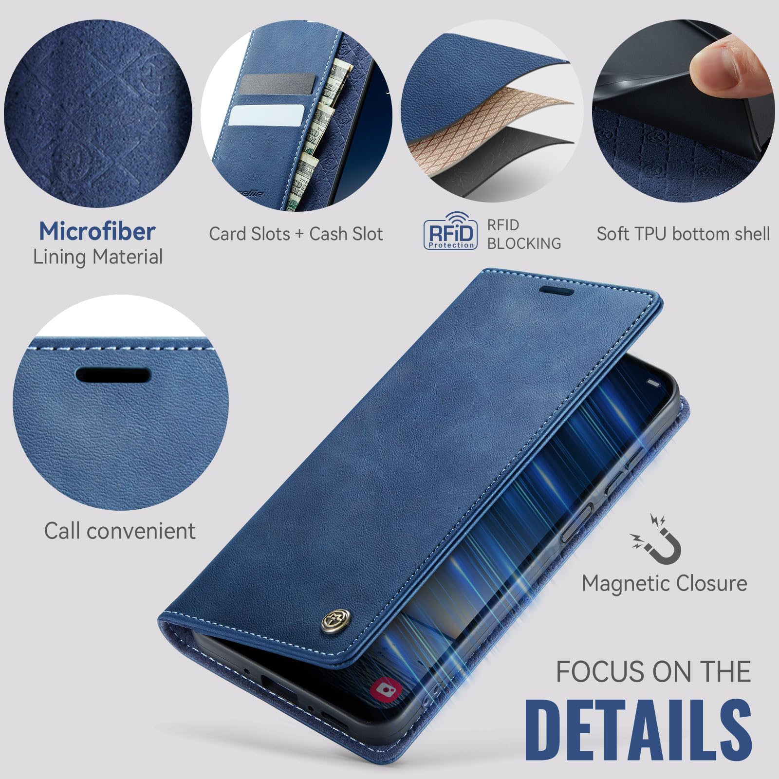 Coque Samsung Galaxy A17 Housse Antichoc en Cuir PU Premium Fentes Cartes Etui [Blocage du Signal RFID] Pochette de Portefeuille avec Fonction Support à Rabat Housse Galaxy A17 - Bleu