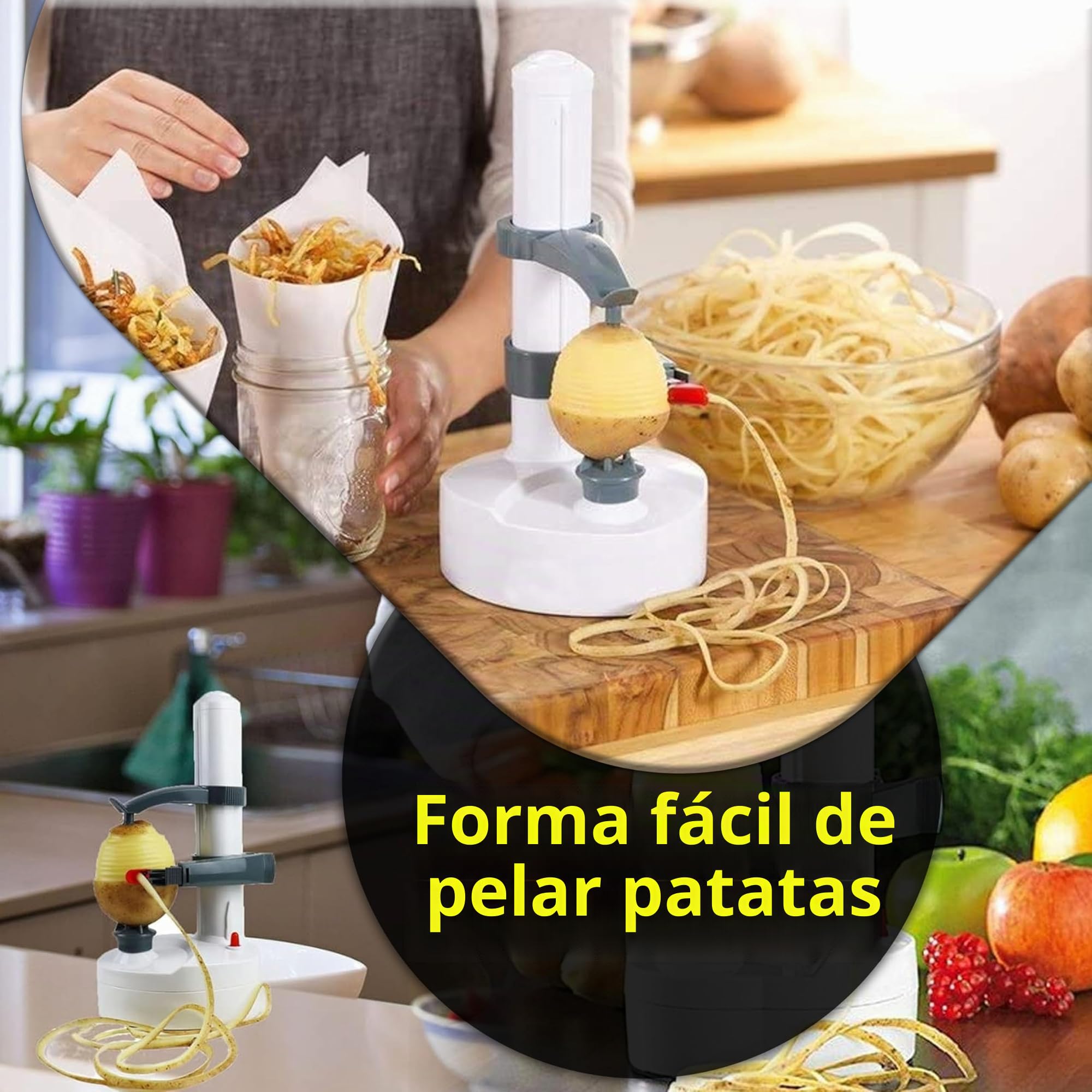 ARSUK Peladora eléctrica multifunción Peladora de Manzana giratoria automática Peladora de Patatas Máquina de Corte de Verduras Herramienta de pelado de Cocina de Acero (Blanco)