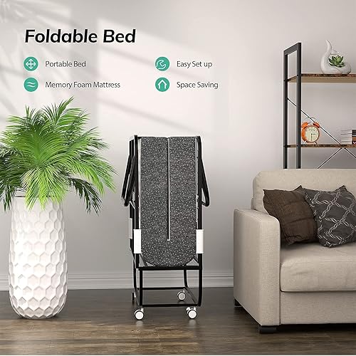 Miniatura 6 de Foxemart Cama plegable con colchón, camas plegables portátiles para invitados, camas plegables tamaño cuna, camas plegables para adultos con colchón