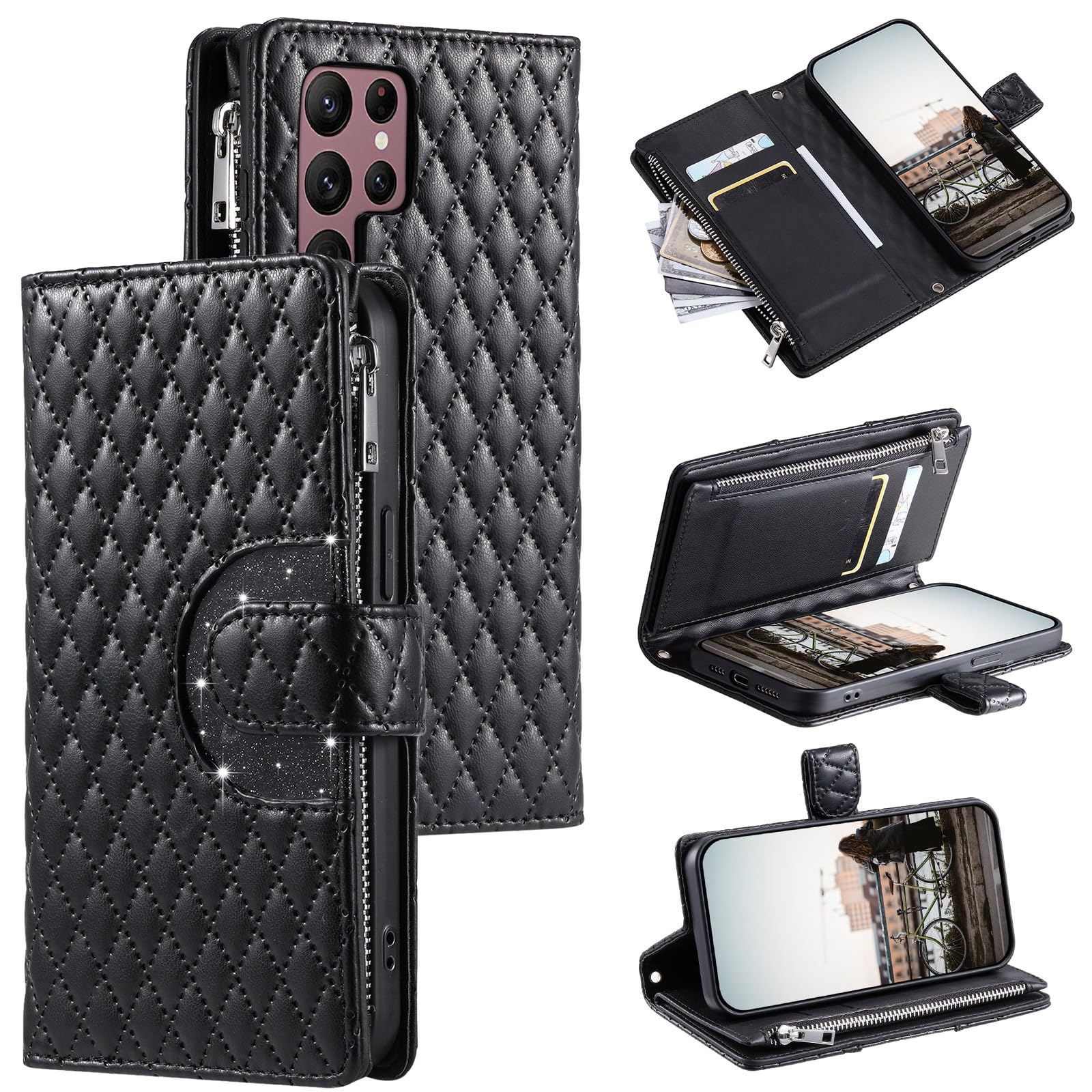 Étui compatible avec Samsung Galaxy S23 noir portefeuille cuir - 8