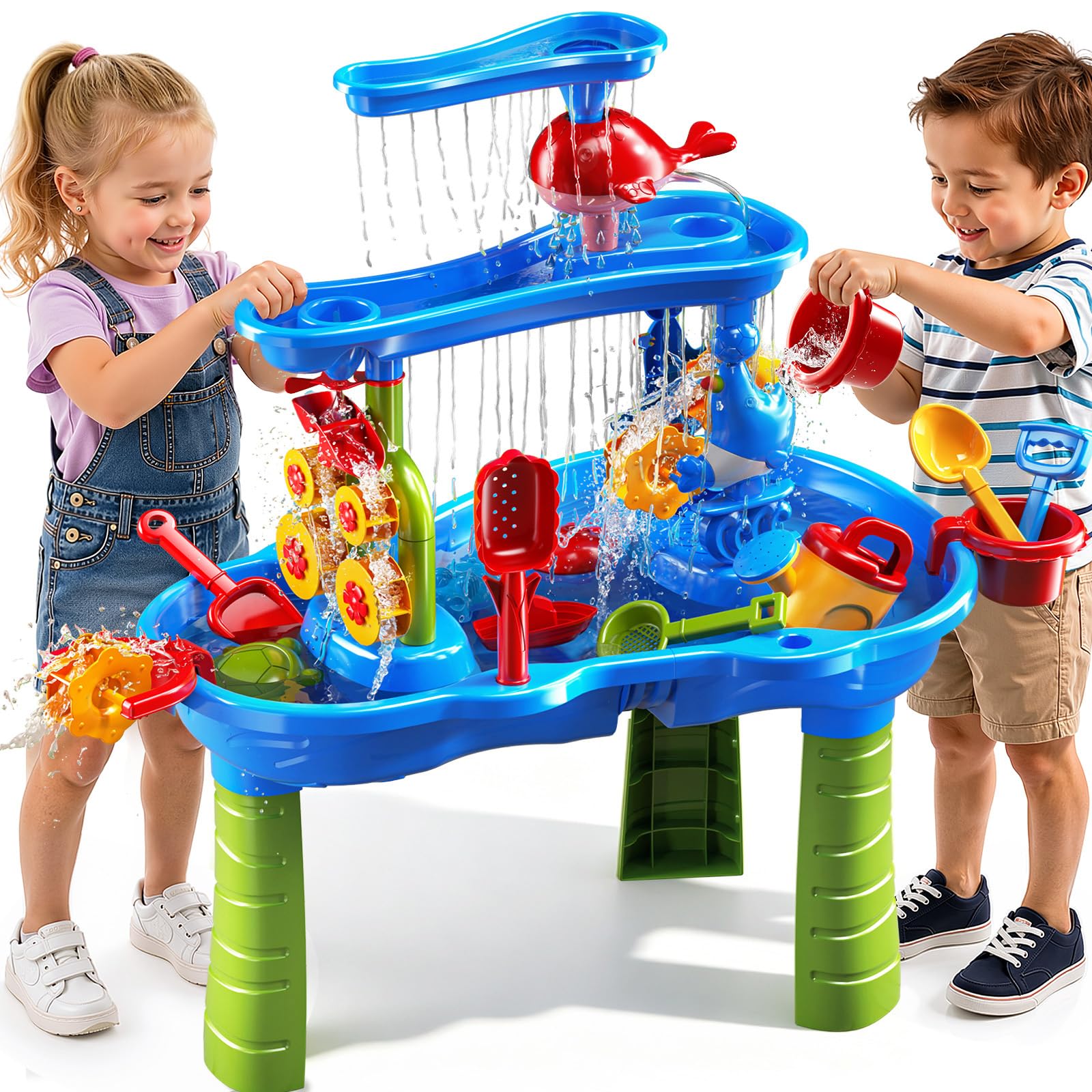 Photo 1 of ****RECOMENDED FOR PARTS/ MISSING ASSEMBLY PIECES**** JUKUDAHU 3-Tier Water Table for Kids Ages 4-8 3-5, Sand and Water Table for Toddler with Beach Toys, Outdoor Toys Activity Sensory Play Table, Birthday Gifts for Toddlers 2 3 4 5 6 7 8 Boys Girls