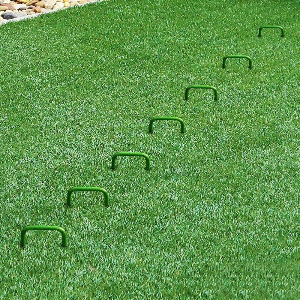 50 Pezzi di Chiodi da Giardino a Forma di U, Mezzo spruzzo, picchetti da Terra Verdi, picchetti di Fissaggio for Paesaggio, Rete for Prato, stuoie, Punte