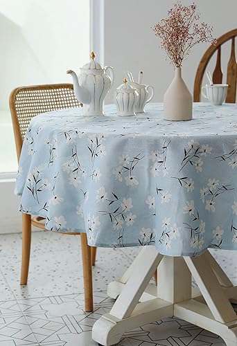 Vista 5 de Pastoral Round Tablecloth - 60 Inch Dia. - Linen Fabric Table Cloth - Washable Table Cover with Dust-Proof Wrinkle Resistant for Restaurant, Picnic