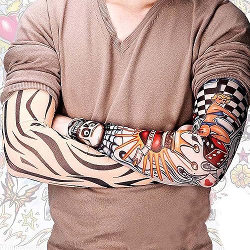 Miniatura 2 de 6 unids nuevo nylon elástico falso tatuaje temporal manga diseños cuerpo brazo medias tatoo para hombres hombres mujeres