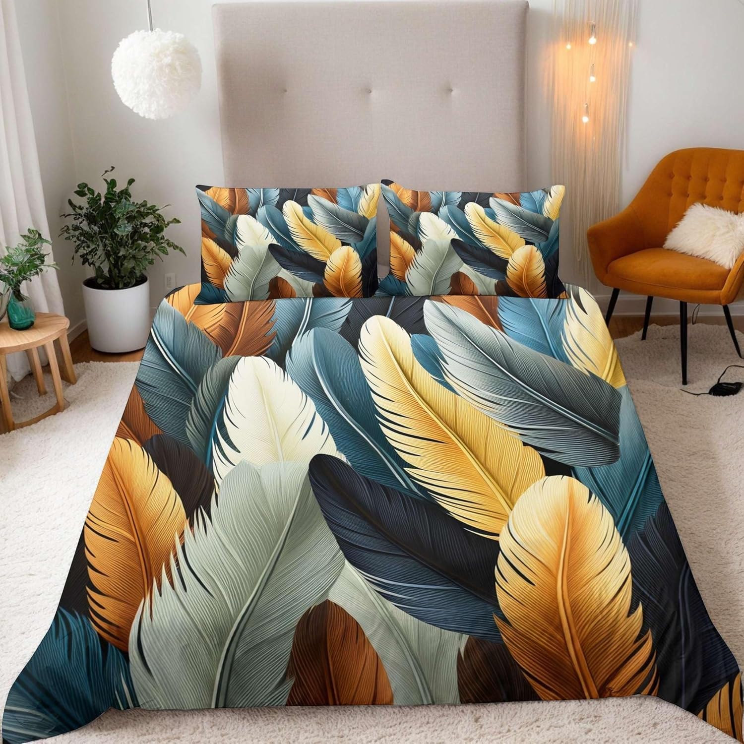 Housse de couette 200x200 cm plumes avec 2 taies d'oreiller 65x65 cm