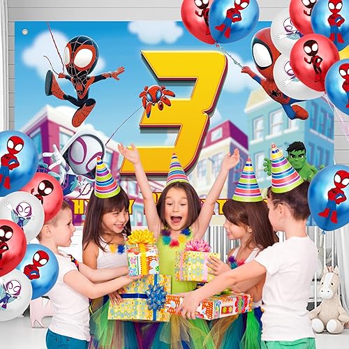 Miniatura 5 de Spidey and His Amazing Friends - Suministros para fiesta de cumpleaños, el juego de decoración de tercer cumpleaños de Spidey incluye platos,