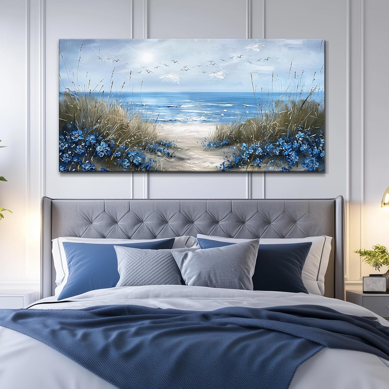 KELIYUAN Wall Art For Living Room Canvas Wall Decor For Bedroom Office Decorations Blue Ocean Wall Painting Sea Wave Pictures Artwork Modern Beach Posters Aesthetic Ready To Hang Home Decor 20"x40"