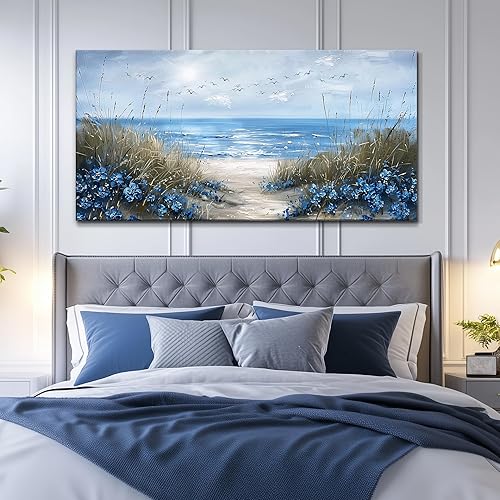 Miniatura 7 de KELIYUAN Arte de pared para sala de estar, lienzo decorativo de pared para dormitorio, oficina, decoración de pared de océano azul, imágenes de olas