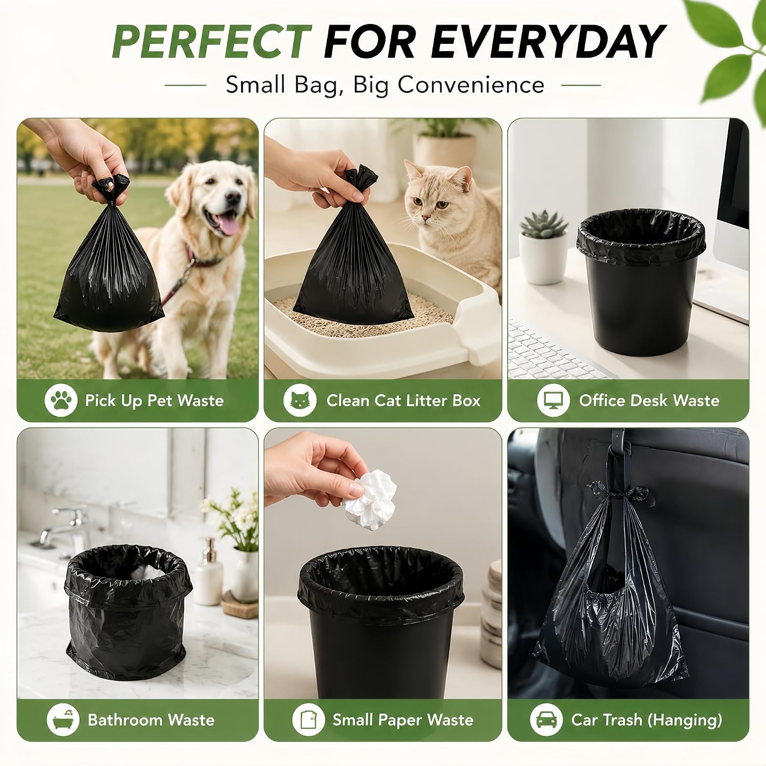 Black Trash Bags,Garbage Bags For Pet Waste, Desk And Car Trash(100 Count) image 2