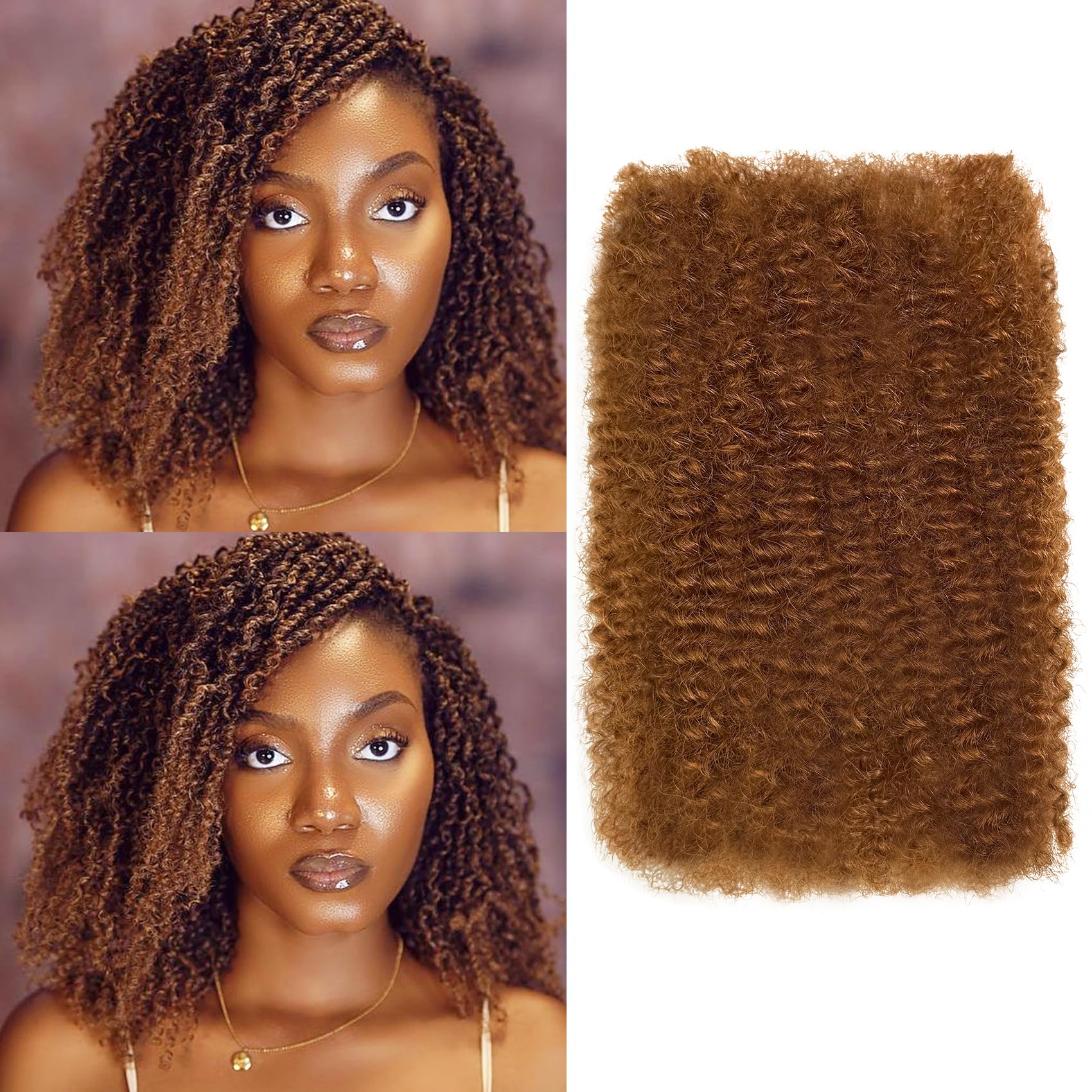 Photo 1 of 16 Inch Afro Kinkys Bulk Human Hair 40g 1 Bundle Kinky Twist Hair for Dreadlock Extensions Human Braidinghair for Twist and Soft Locs (30#, Pack of 1)