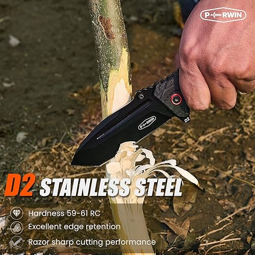 Miniatura 3 de Cuchillo de bolsillo  Cuchillo plegable de hoja de acero D2 de 4 pulgadas con mango G10 con clip de bolsillo, apertura de aleta con una sola mano,