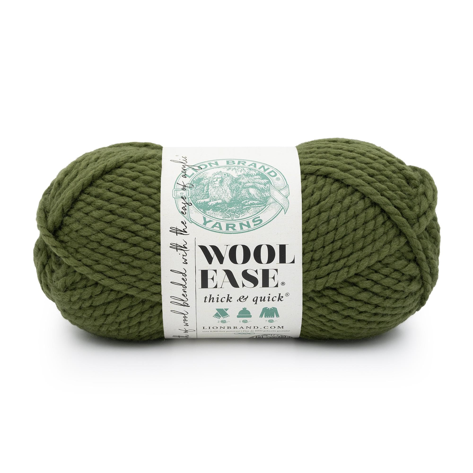 Lion Brand Yarn, Wool-Ease Thick &amp; Quick Yarn, Trailstone, Green, 1 Pack