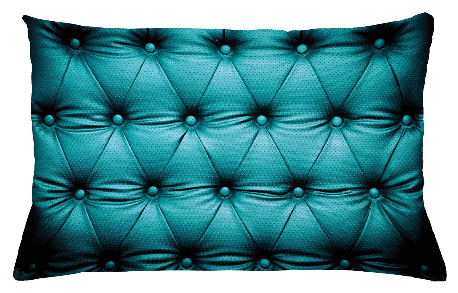 Lunarable Turquoise Throw Pillow Cushion Cover, Buttoned Couch Sofa Bed Headboard Leather Cover Furniture Upholstery Artwork Print, Decorative Rectangle Accent Pillow Case, 26" X 16", Teal