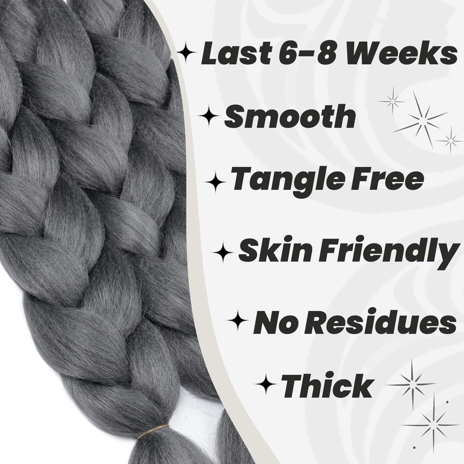 Dcbaboo Grey Hair Extensions for Braiding Jumbo Braiding Hair Extension 5packs 24inch Synthetic Hair Kanekalon Ombre Braids Extensions Hair Afro Crochet Twist Box Braids 500g - Image 3