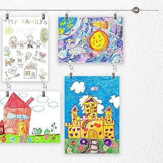 Art Display for Kids Artwork,10ft Hanging Wire Kit,Kids Art Display Hanging Photo Display with 48 Clips for Classroom, Bedroom Wall Decor