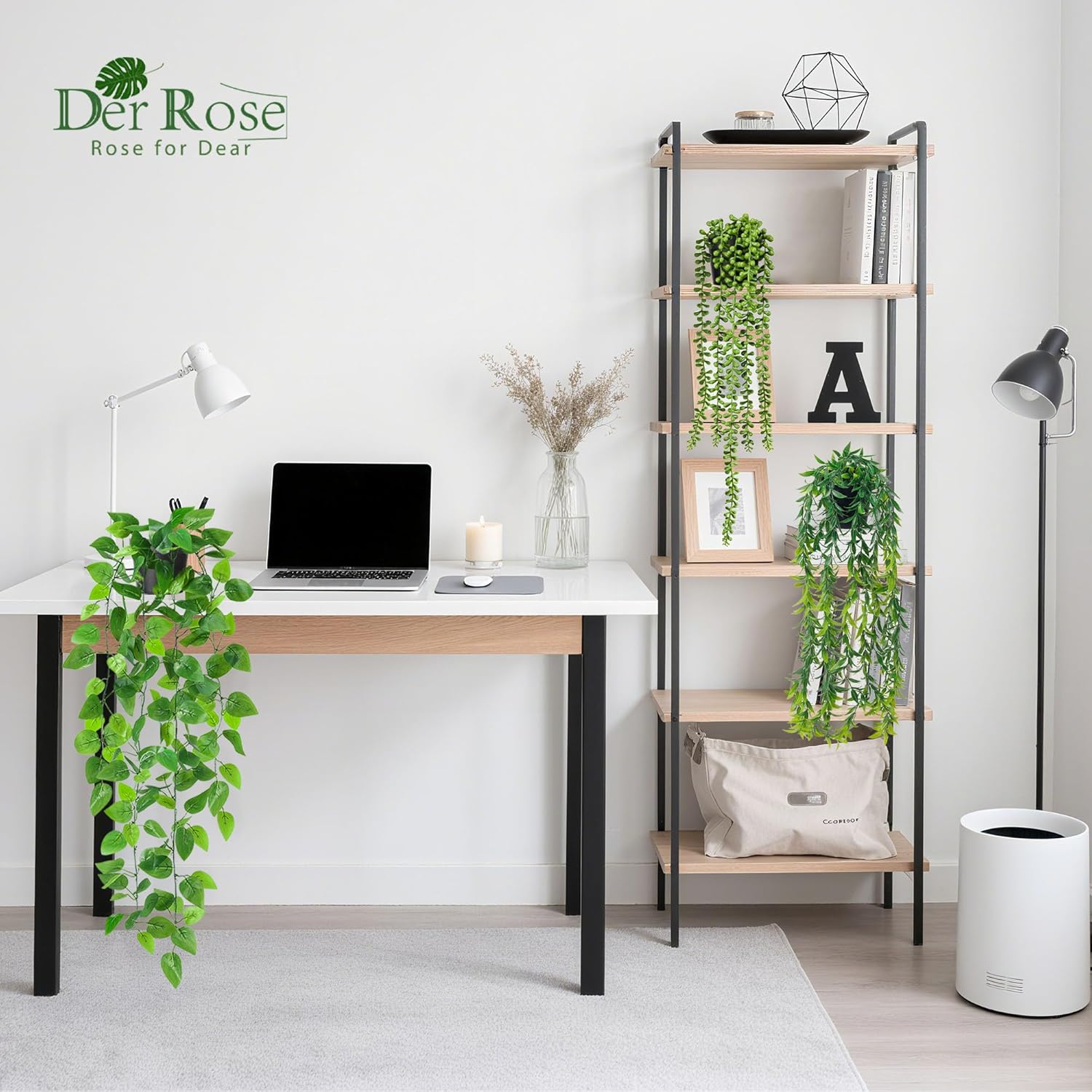 Der Rose 6Pcs Fake Hanging Plants Artificial Vines Faux Hanging Plants Indoor for Bathroom Kitchen Wall Bookshelf Outdoor Decor - Image 5