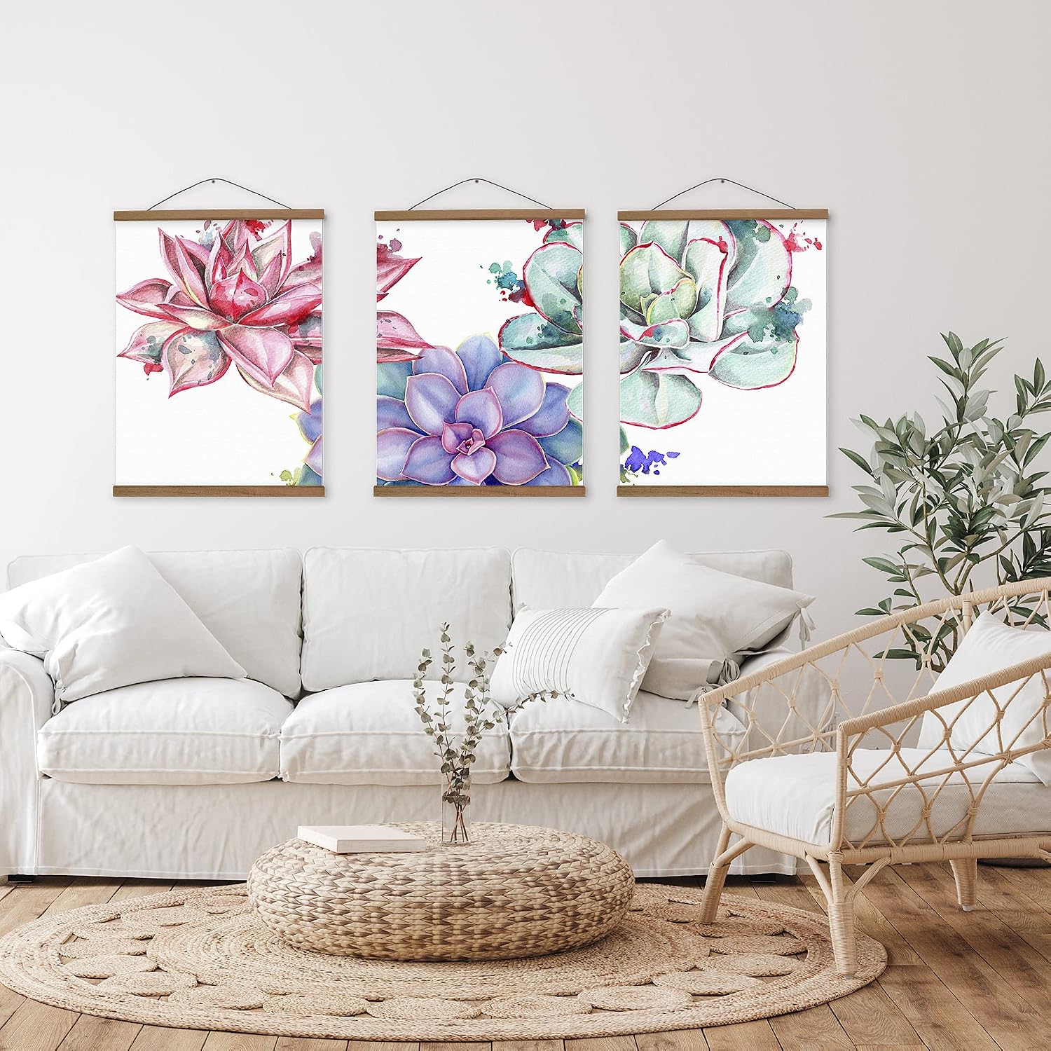 Plant Canvas Wall Art for Living Room, Set of 3 Wall Art for Bedroom Above Bed Botanical Wall Art Prints, Wall Artwork 3 Piece Poster with Succulent Wall Art Succulent Canvas Art, Canvas Panels 18x24