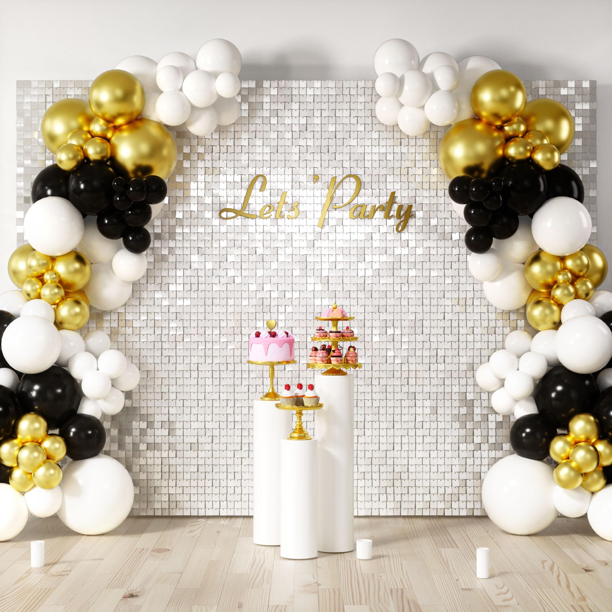 COKAOBE LiteGrid Series Shimmer Wall Backdrop - 48Pcs Mirror White