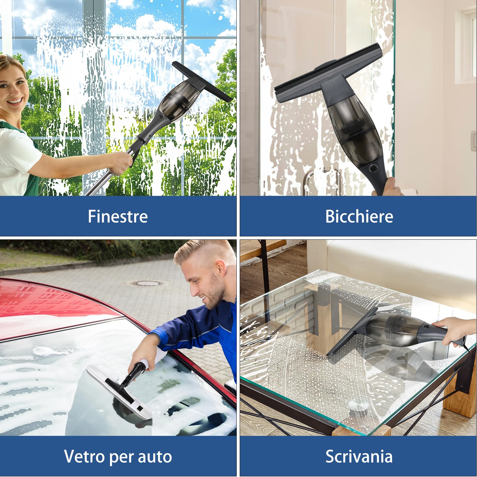 Lavavetri Elettrico A Batteria Con Manico Telescopico - Aspiravetri Senza Aloni | 40 Min Autonomia - Foto 7