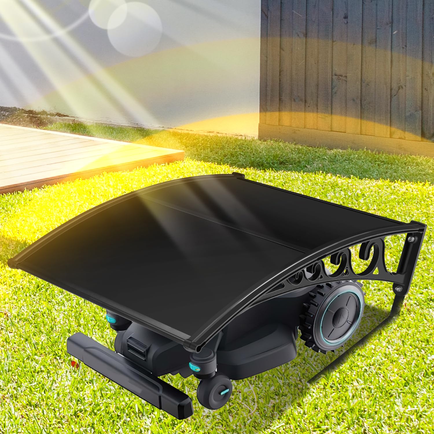 Tettoia per robot tosaerba con strisce in spugna di schiuma, 106 x 87 x 50 cm, in policarbonato, protezione antipioggia da pioggia, grandine e raggi UV (nero)