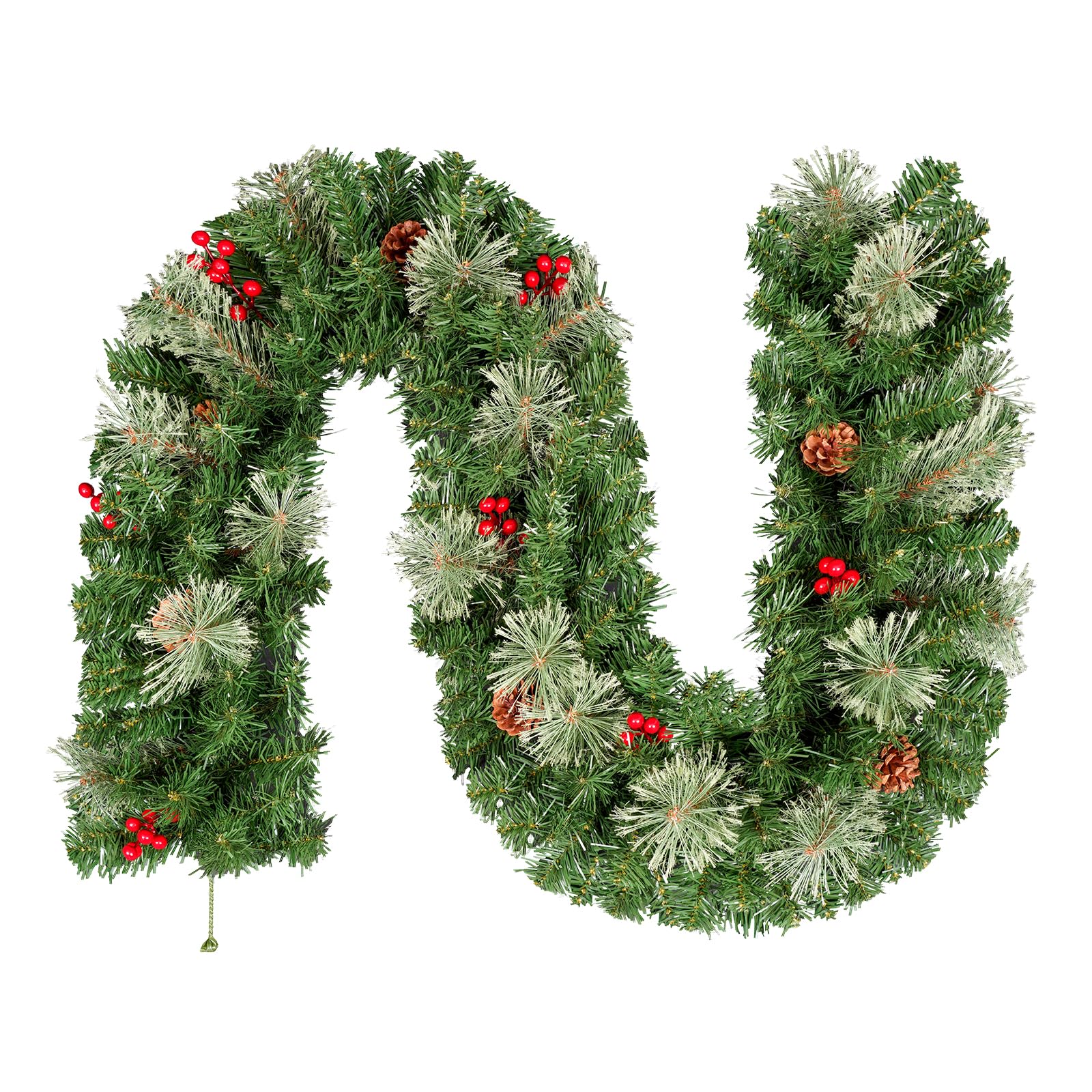 9ft/2.7m Christmas Garland with Berries & Cones, Artificial Xmas Garland for Wall/Stairs/Fireplace/Front Door