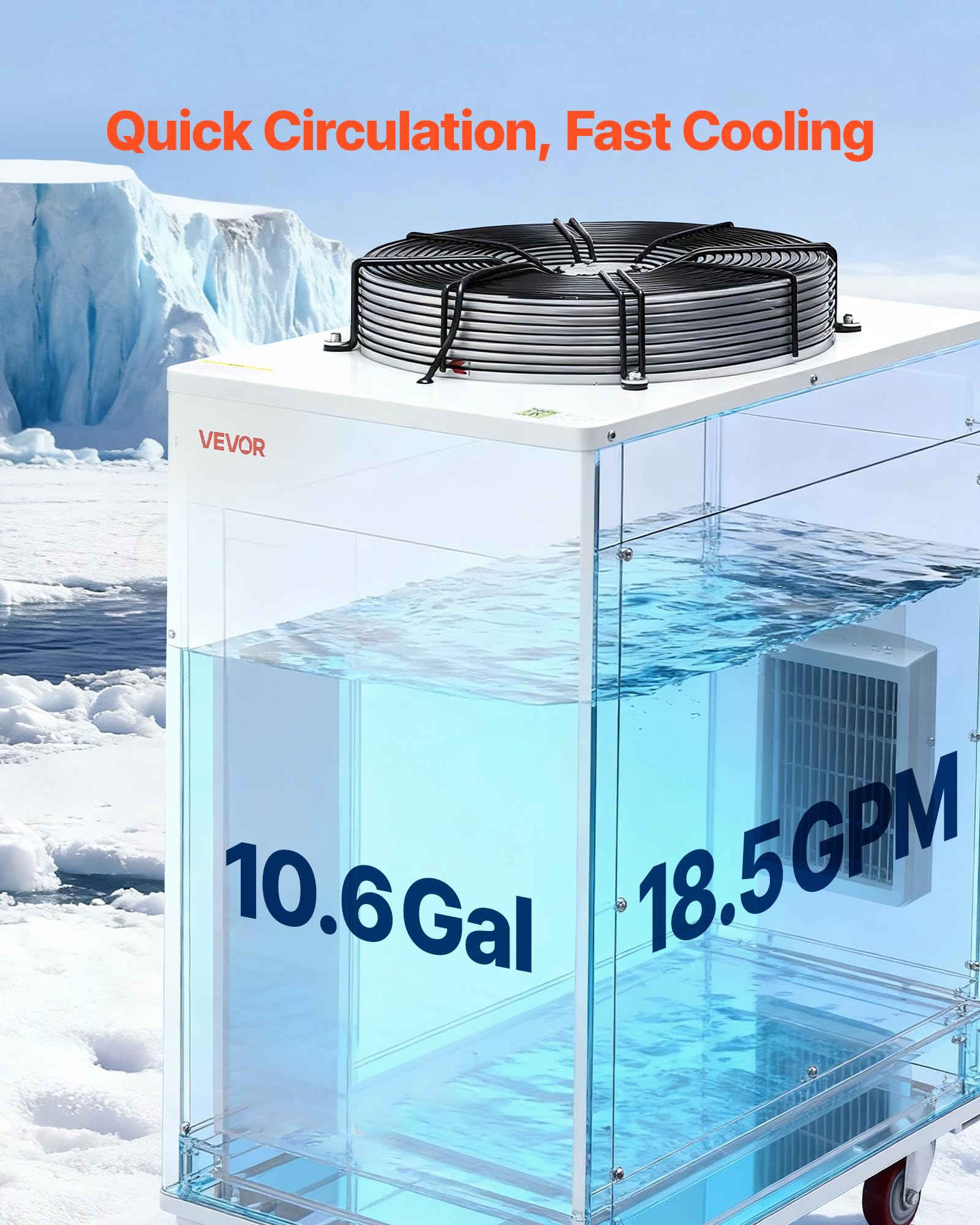 VEVOR Industrieller Wasserkühler 8 kW, Wasserkühlsystem mit Kompressor, 40 L Tank, max. Durchflussrate 70 L/min, Industrial Water Chiller für CO2-Laser-Röhrengravur- & Schneidemaschinen