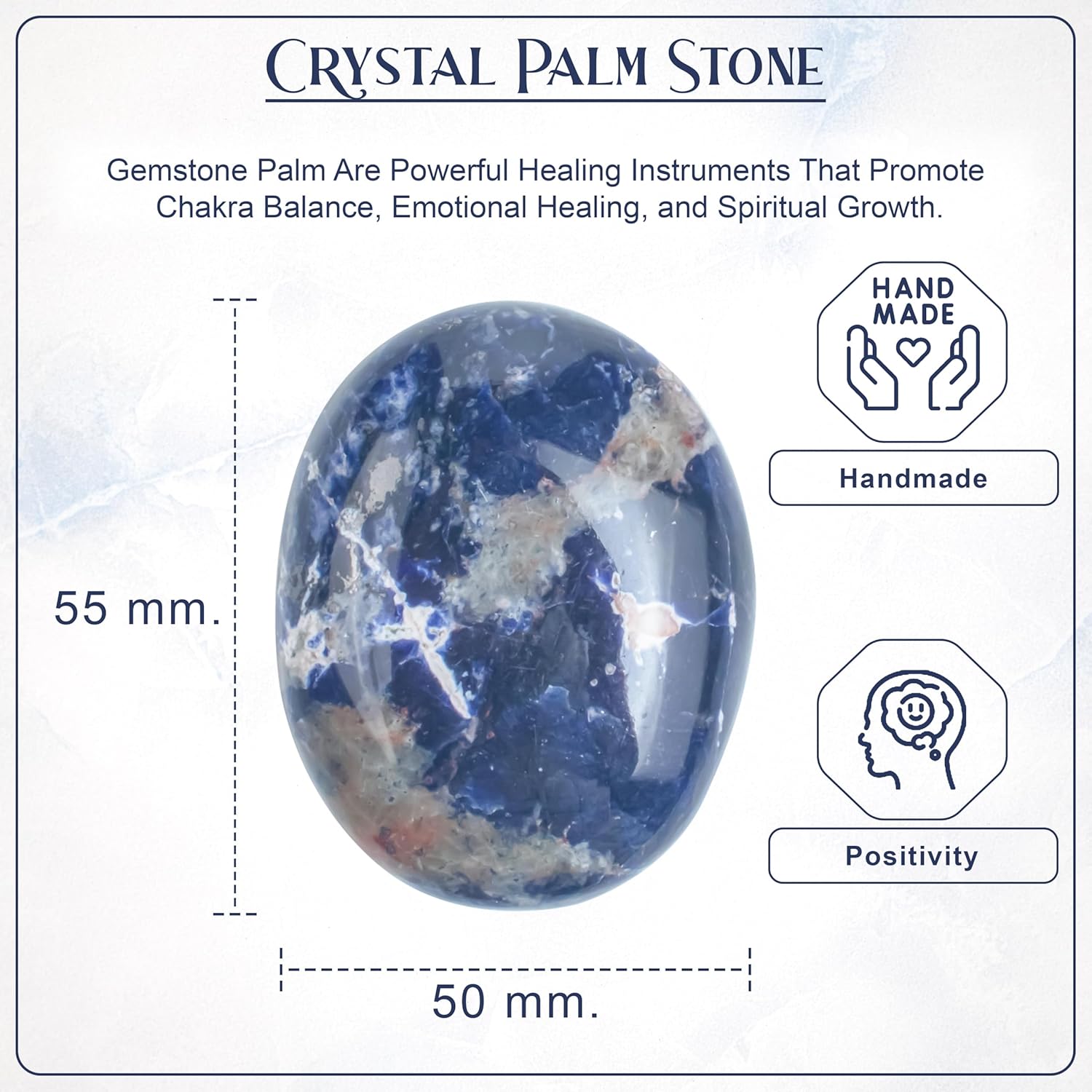 55-60mm Sodalite Palm Stone - Worry Stone Natural Chakra Healing Reiki Polished Stone Pocket Hand Carved Crystal and Healing Stone Crystal Grid Supplies Meditation, Spa & Therapy Energy Balancing - Image 2