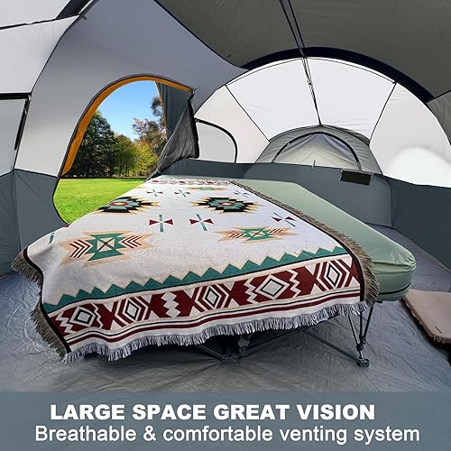 Miniatura 5 de CAMPROS CP Tienda de campaña para 8 personas, tienda familiar resistente a la intemperie, 5 ventanas de malla grandes, doble capa, cortina dividida