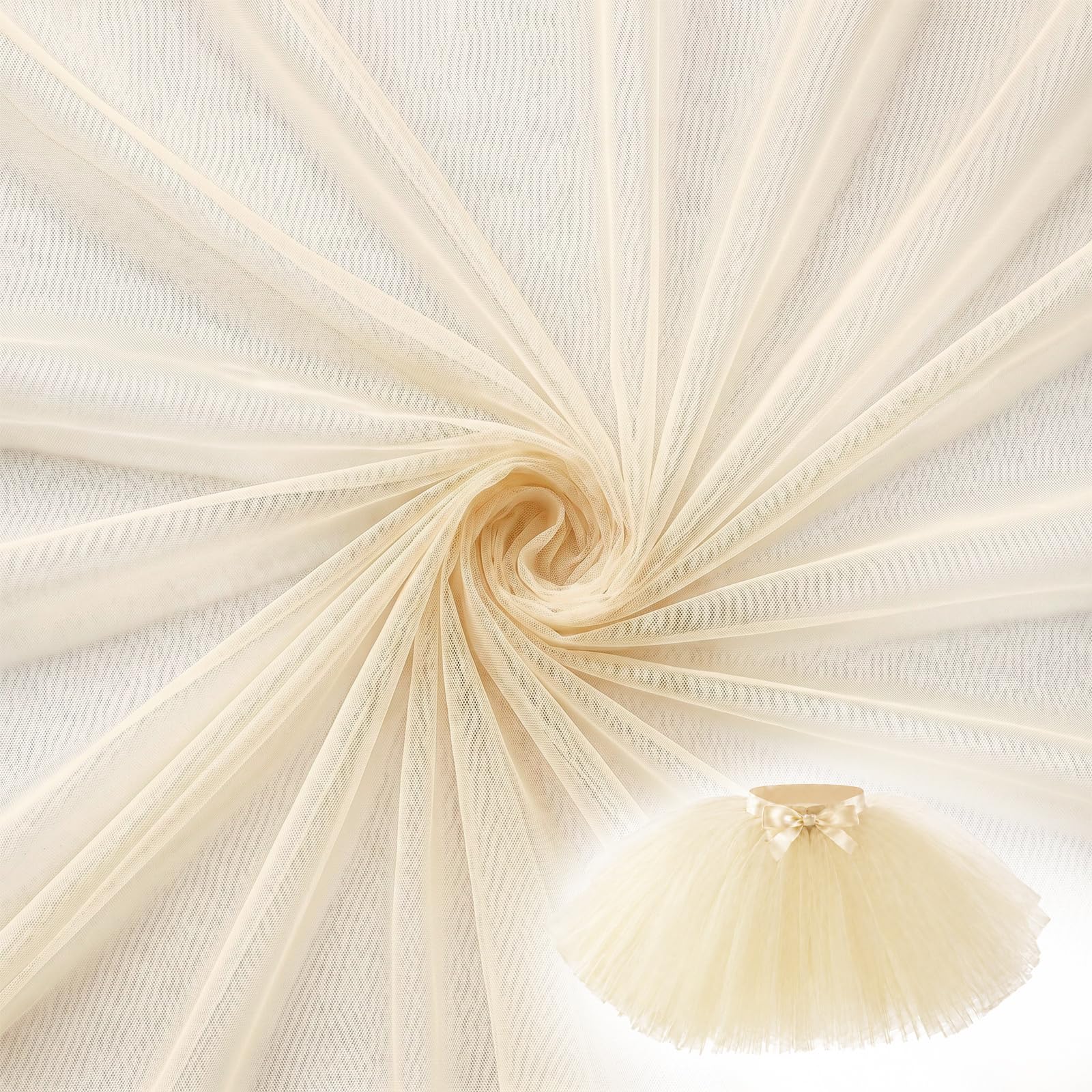 3 x 1.6M White Tulle Fabric Soft Mesh Fabric Lightweight Mesh Netting Fabrics for DIY Sewing Crafts Wedding Birthday Party Decorations (Champagne, 3)