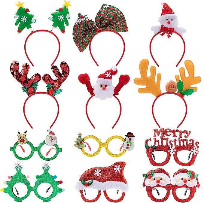 JOYIN 12 Packs Christmas Headbands and Glasses Frames