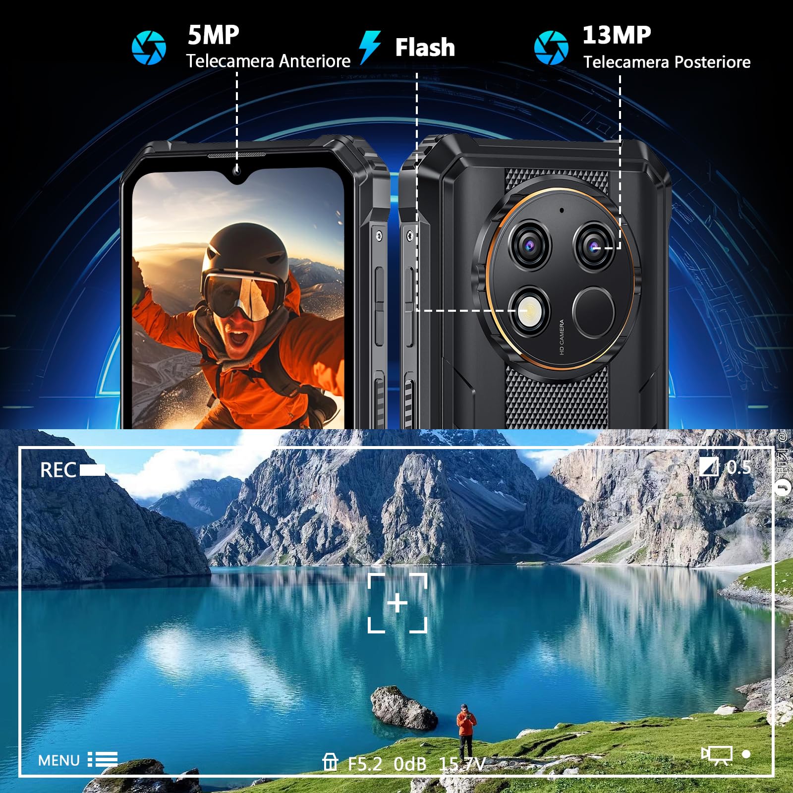 OUKITEL WP28S Rugged Smartphone 2024 - Android 14 Telefono Indistruttibile 10600mAh,16 (4+12) GB RAM+128GB ROM/1TB Cellulare Antiurto,6.52" HD 13MP+5MP IP68/IP69K/Dual SIM 4G/Face ID/NFC/OTG/GPS