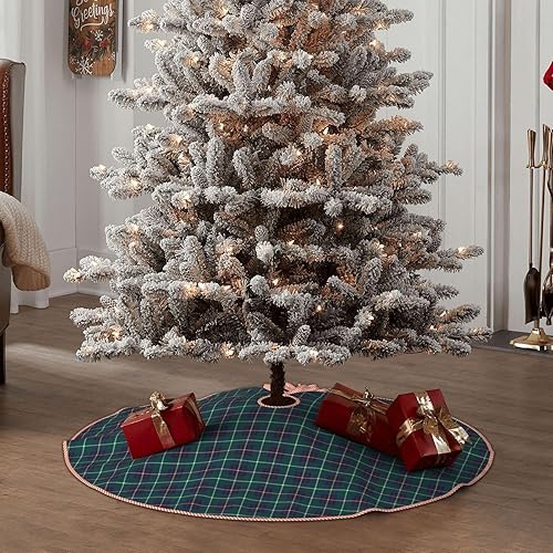 Miniatura 6 de Falda de árbol de Navidad de 48 pulgadas, falda de árbol de Navidad de lino de tartán de clan Inglis para fiestas de vacaciones, decoración de árbol