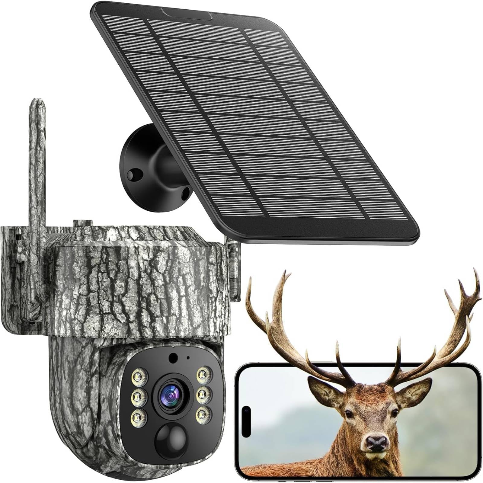 4G LTE Cellular Trail Camera, 360° Live Streaming Solar Game Camera 2.5K SIM Card Included, Auto Tracking Security Cameras Wireless Outdoor with Night Vision, Motion Activated for Outdoor, 1 Pack