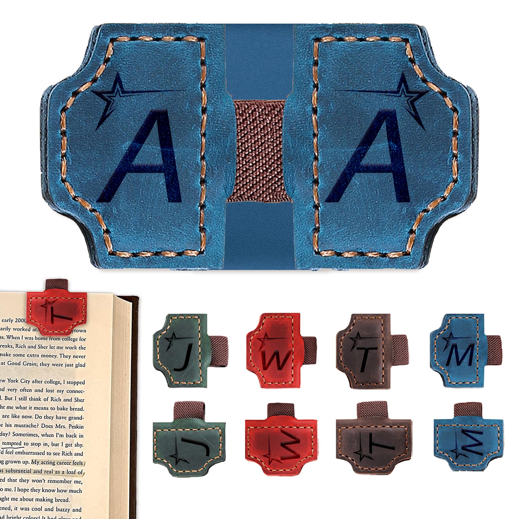 Personalized Bygone Mark Bookmark with Pen Holder, 26 Letters Name Initial Personalized Leather Book Mark, Magnetic Leather Pen Holder Bookmark for