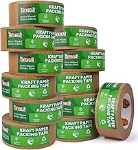 TAPEBEAR Kraft Paper Packing Tape 50mm x 50m, Eco Friendly & Recyclable Brown Paper Tape Heavy Duty Parcel Tape Biodegradable for Parcel Packaging, Moving and Multi-use, 12Rolls
