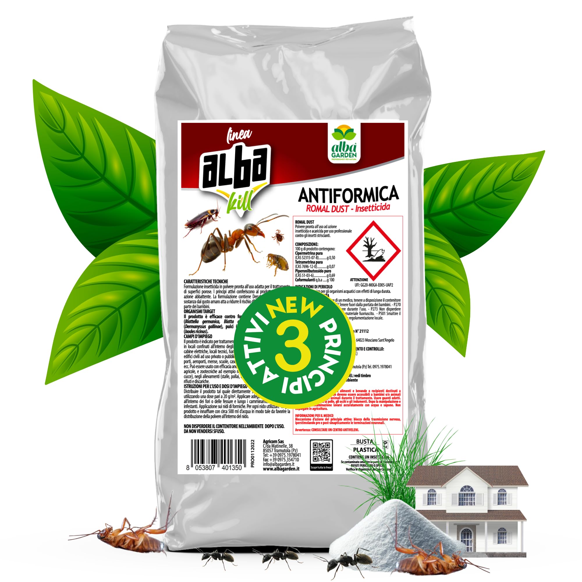 Albagarden - Veleno Per Formiche - Insetticida In Polvere Per Ambienti Esterni Orto Casa - Esca Contro Scarafaggi Grillotalpa Insetti Pulci Zecche - Bagnabile Anti Formiche
