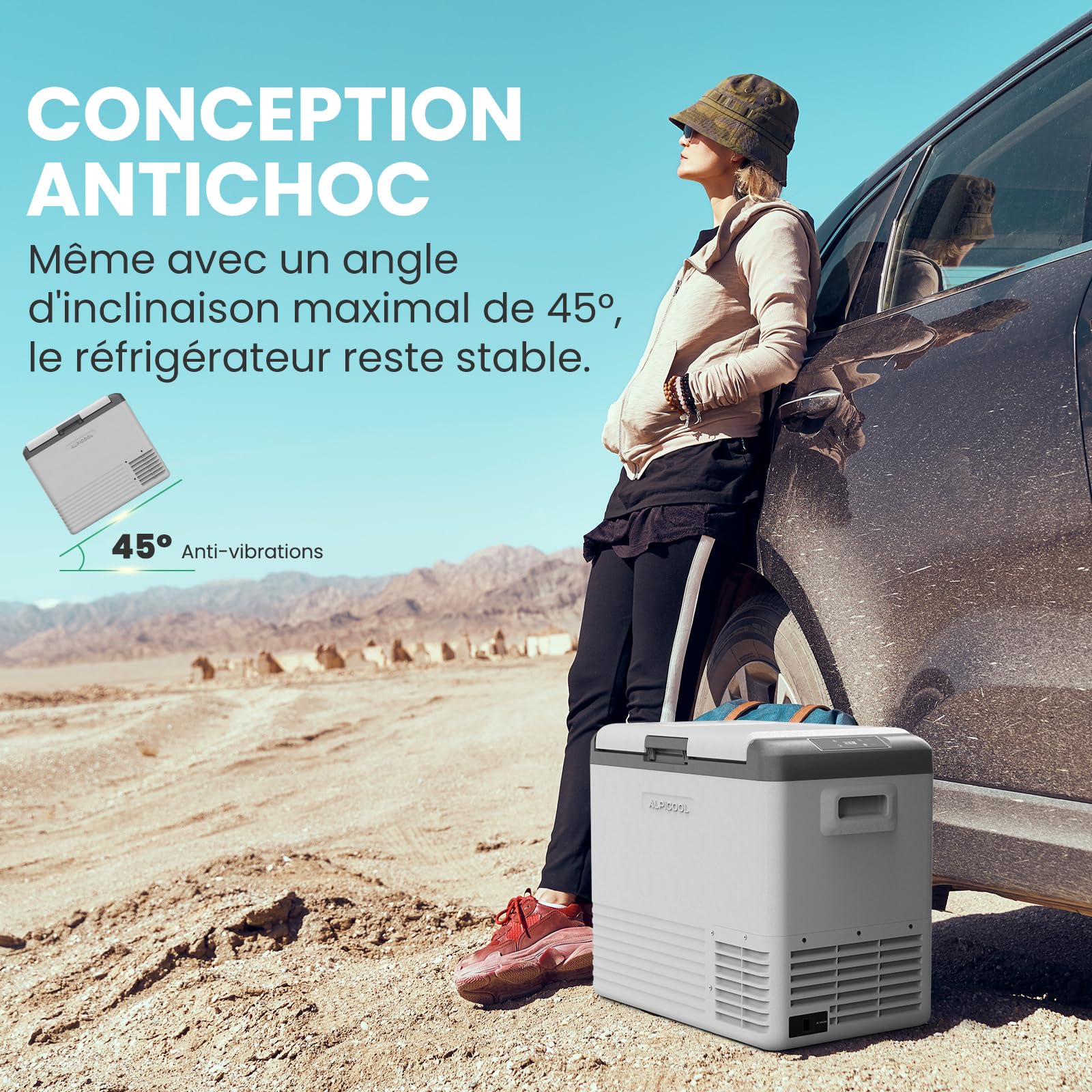 Alpicool CL50 Réfrigérateur de Voiture 45L, Glacière à Compression Neuve 2026, 12V/24V DC 100-240V AC, Réfrigérateur Frigo Voiture pour Camion, Camping, RV, Voyage en Voiture, Pique-Nique,-20℃-20℃