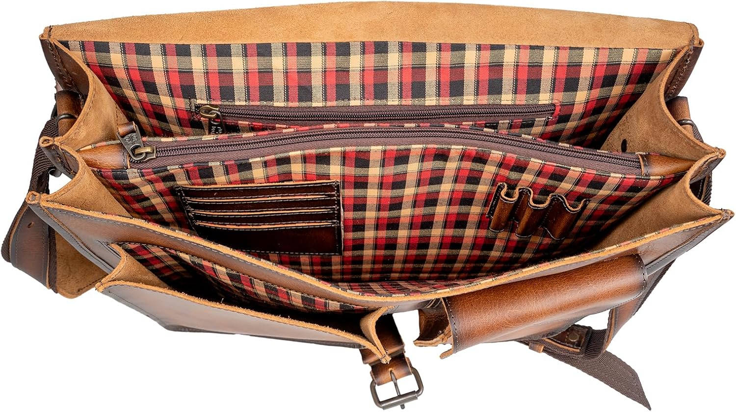 STS Ranchwear Tucson Portfolio Leather Office Work Briefcase Messenger Bag, Top Carry Handle & Shoulder Strap, Rich Tan