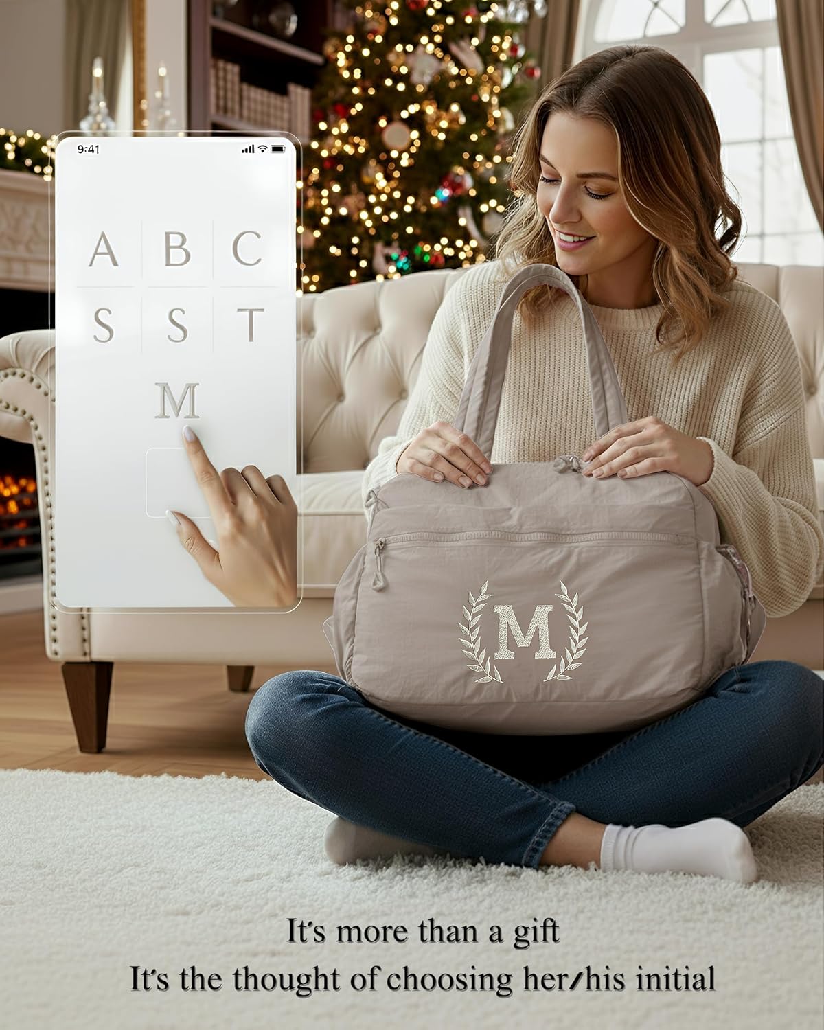 Gym Duffle Bag for Women – Embroidered Custom Initial Sports Bag for Men – Personalized Travel & Workout Duffel with Luggage Sleeve – Thoughtful Gift for Mom, Girl, Daughter, Mother (Camel, C)