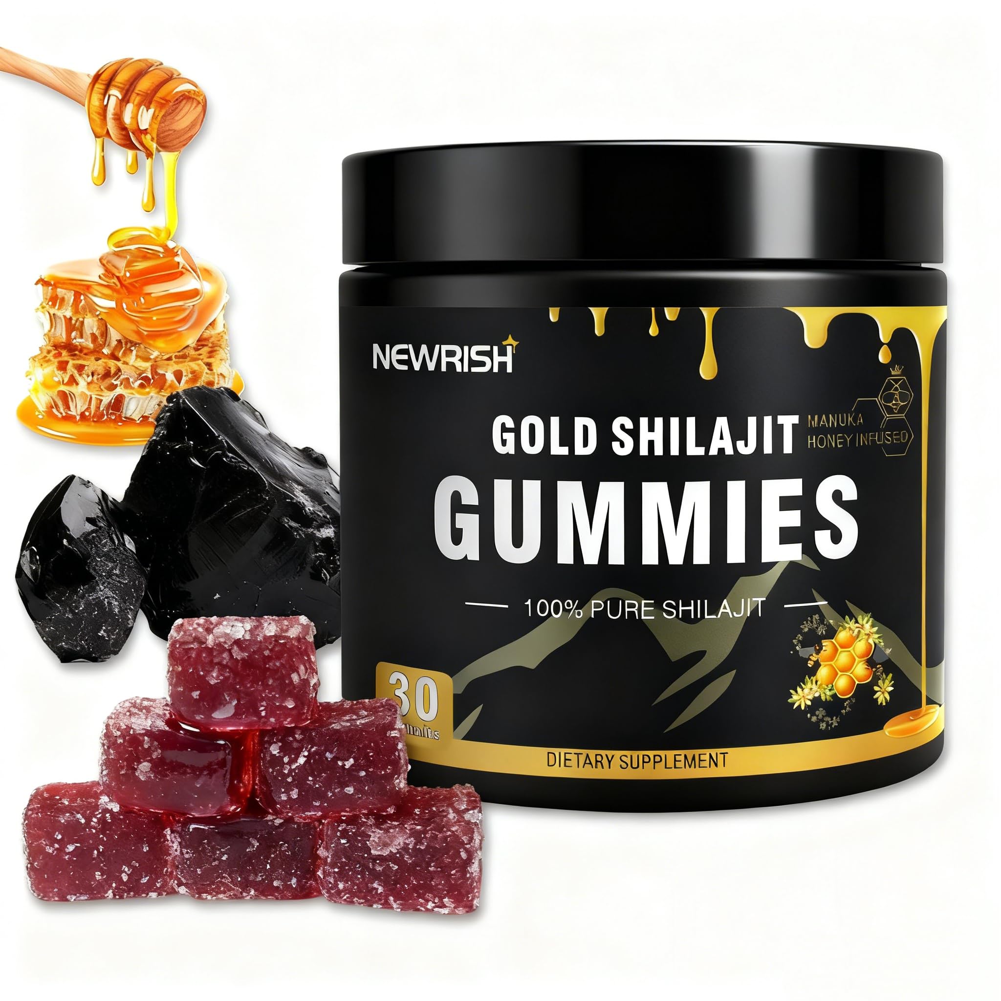Shilajit Gummies l Manuka Honey | Himalayan shilajit |No Added Sugar I Ashwagandha, Gokshura| Fulvic Acid & 85+ Trace Minerals I for Men, Women I Non-GMO I 100% Natural & Organic I 30 Gummy Shilajit Gold Gummies