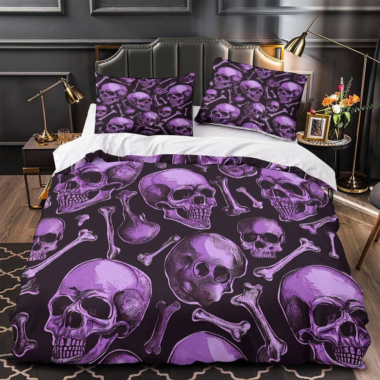Parure de lit roses violettes en microfibre 3D double 200x200