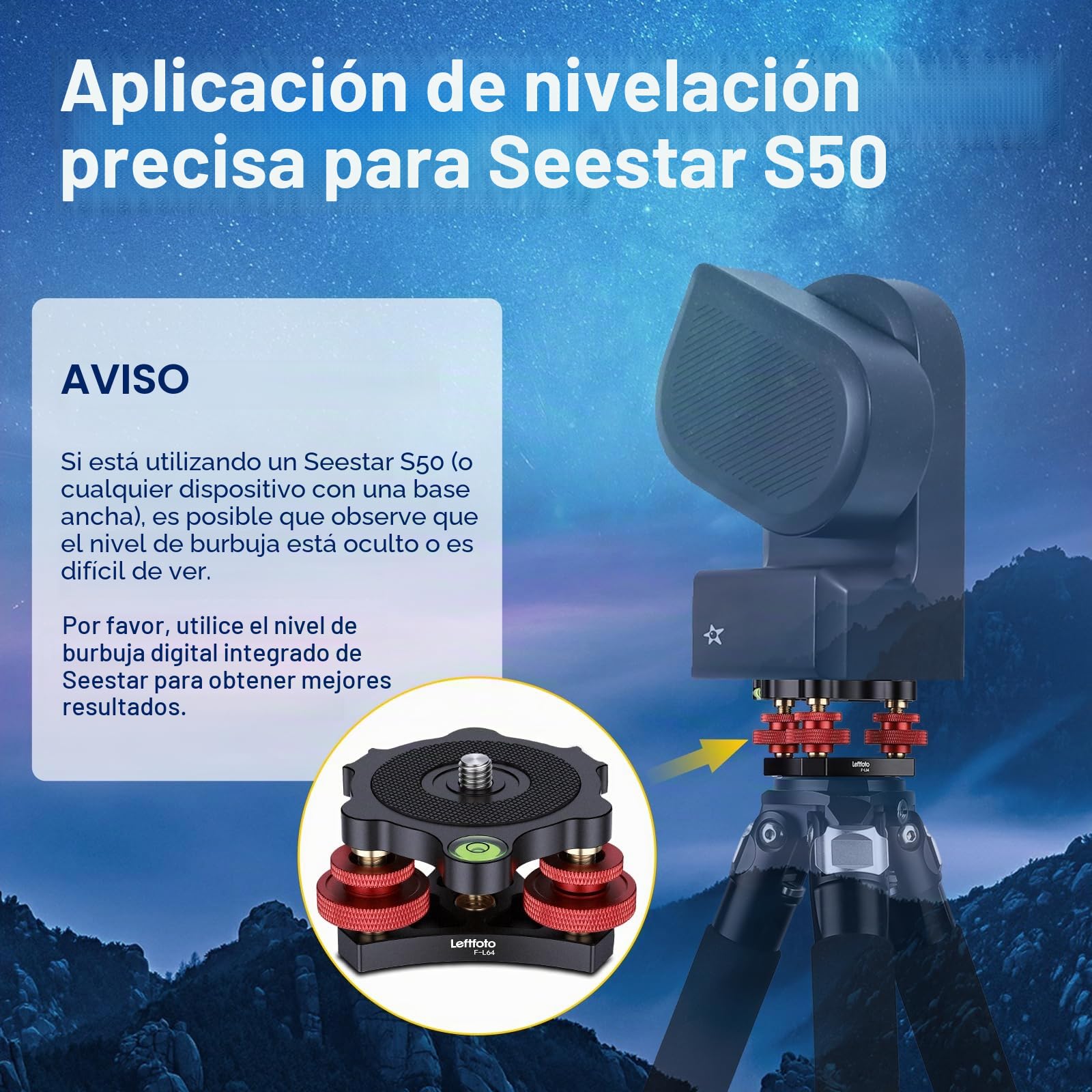 Nivelador de trípode con ajuste de precisión de +/-5 grados para cabezal panorámico, cabezal de bola, cabezal de video y trípode