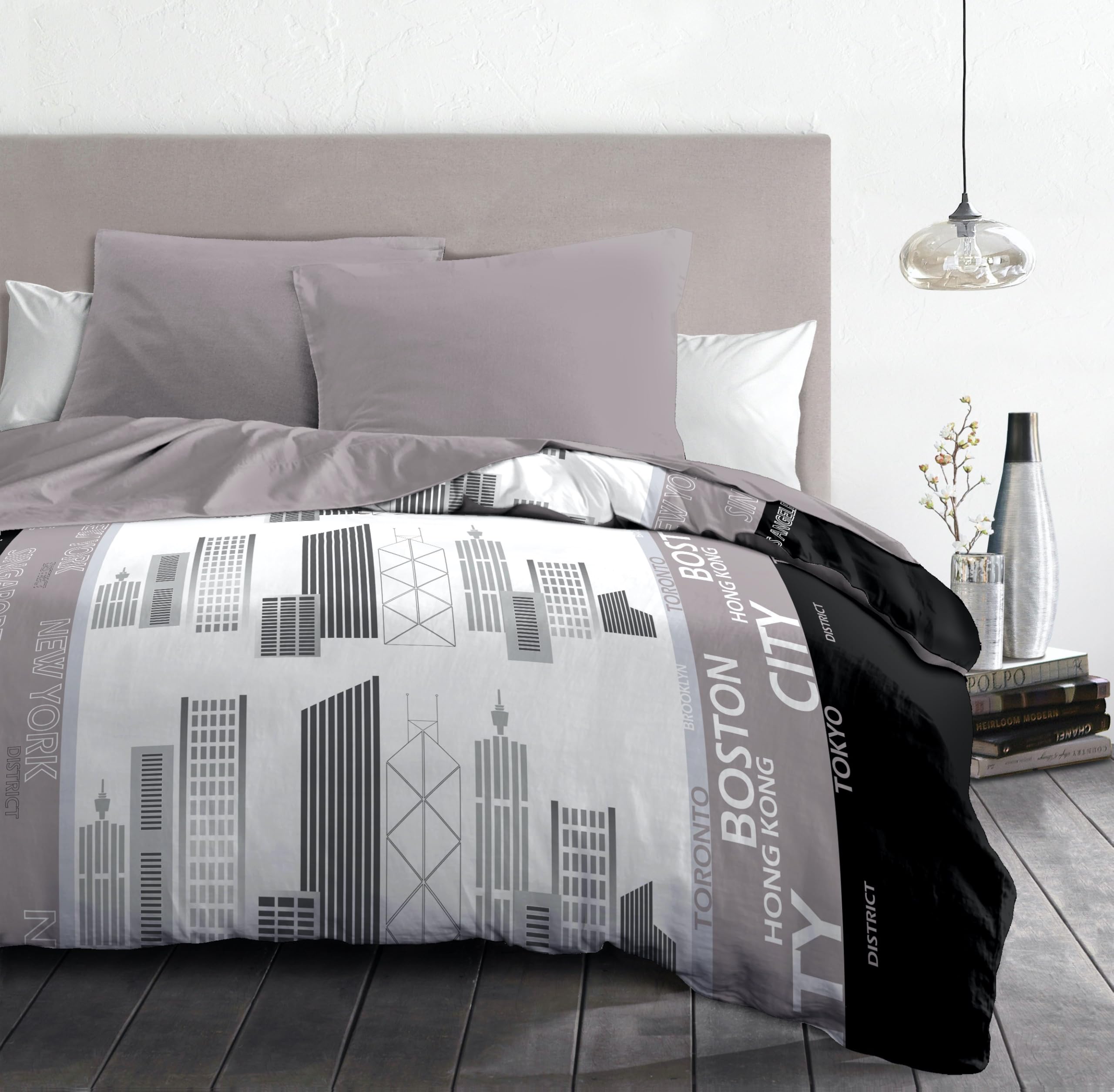 Home Passion District Duvet Cover, Linen, Set of 3 Microfibre 220 x 240 x 0.1 cm, Multi-Coloured