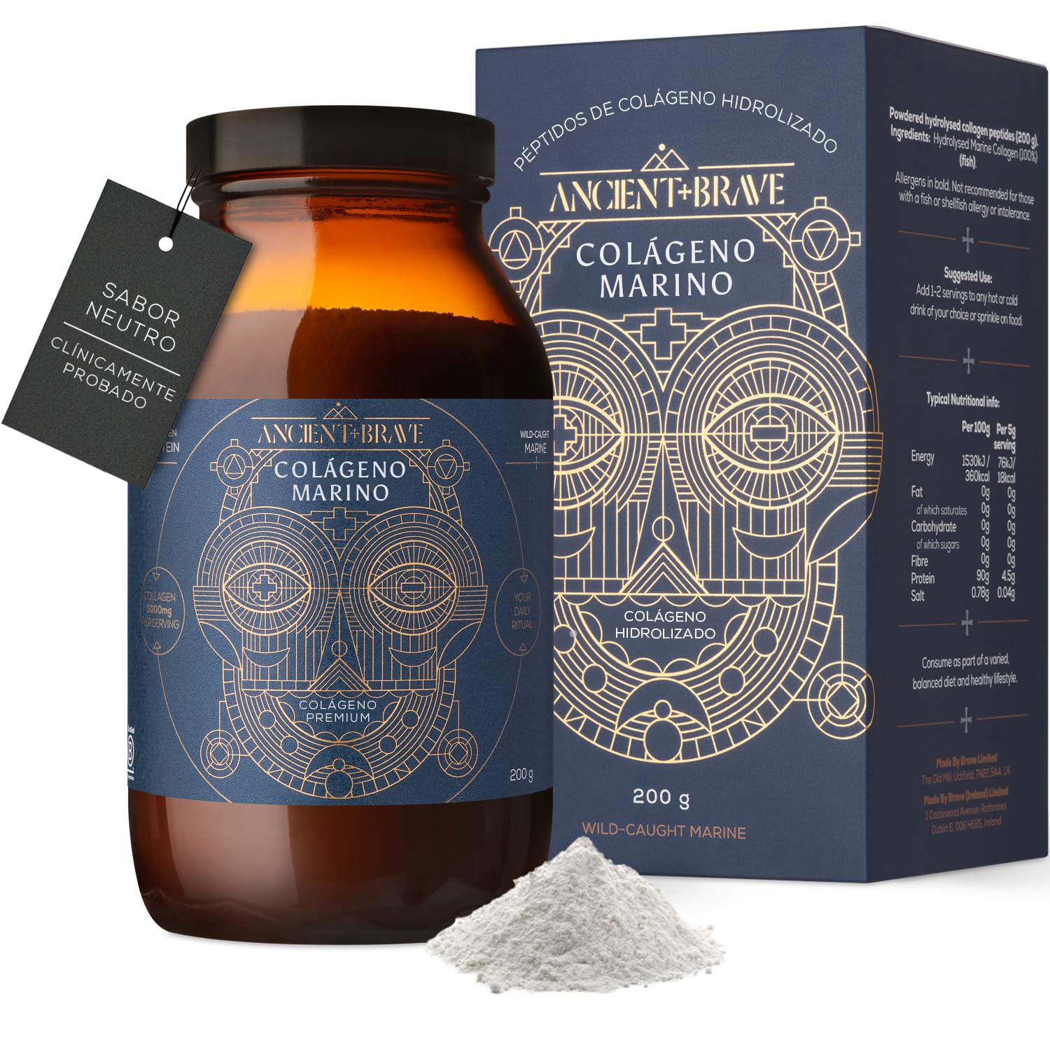 Ancient + Brave | Wild Collagen | Péptidos de Colágeno Marino Hidrolizado en Polvo | Colágeno Marino Puro para Mujeres | Alto en Proteína | Belleza | Halal & Kosher | 200 g