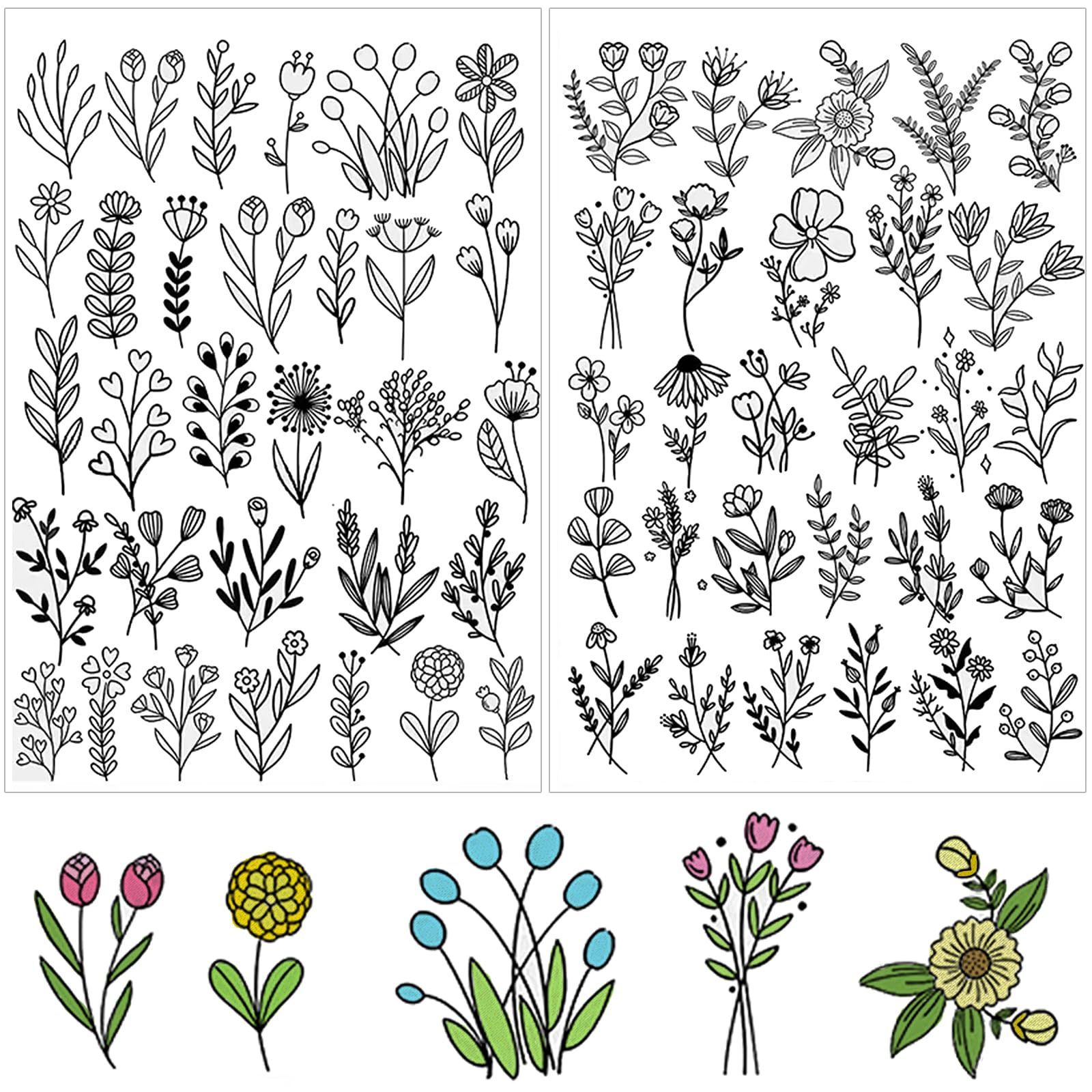 Photo 1 of 59PCS Preprinted Water Soluble Stabilizer for Embroidery, Stick and Stitch Embroidery Paper Tear Away Embroidery Stabilizers with Flower Plant Patterns Paper for Sewing (Set-D)
