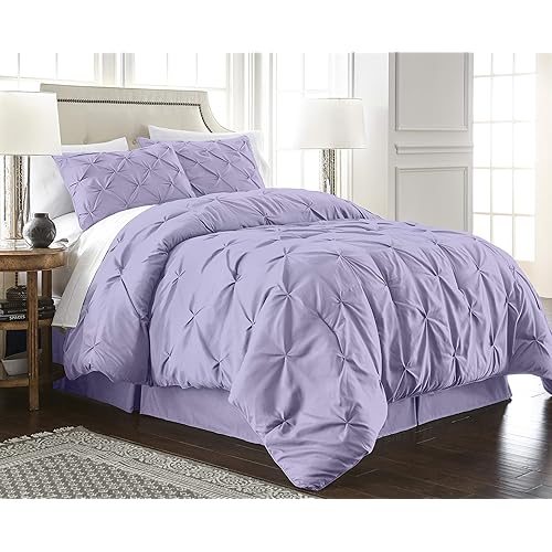 Chezmoi Collection Berlin 3-Piece Pintuck Pinch Pleat Bedding Comforter Set (Full, Lavender)